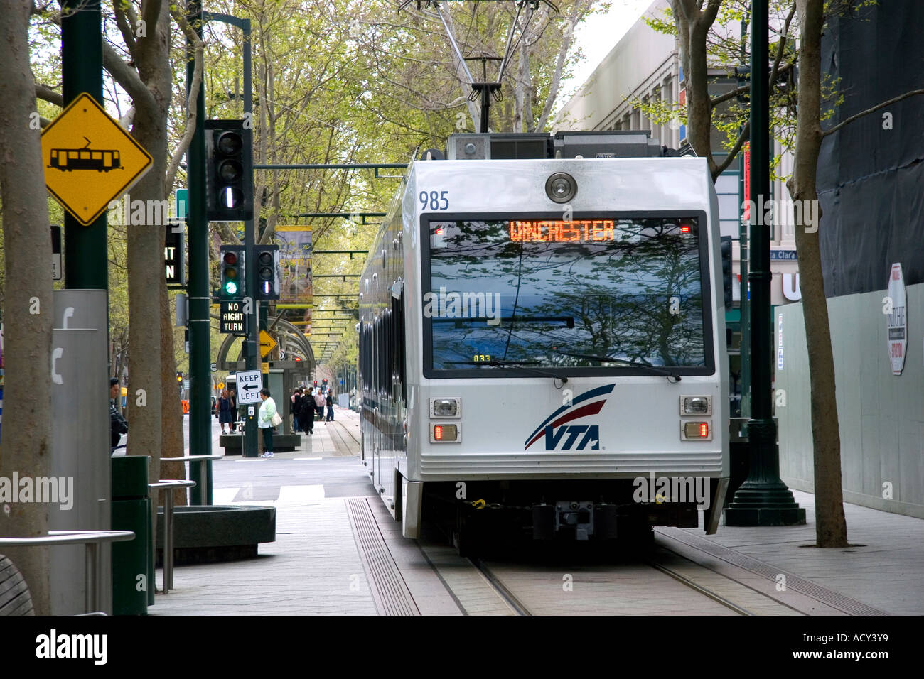 Light rail train in San Jose, Califoria. Stock Photo