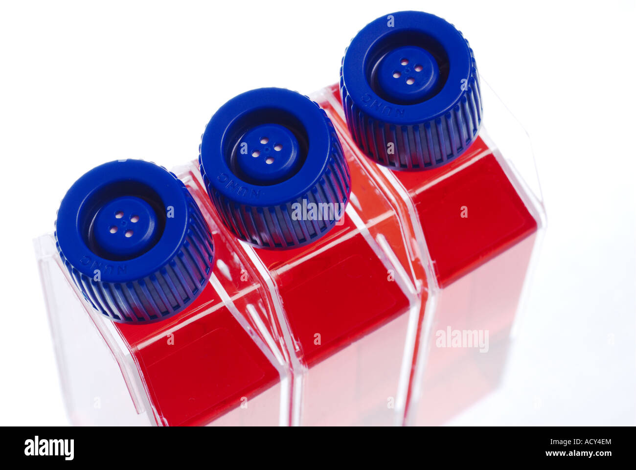 Three lab sample bottles with red sample Stock Photo Alamy