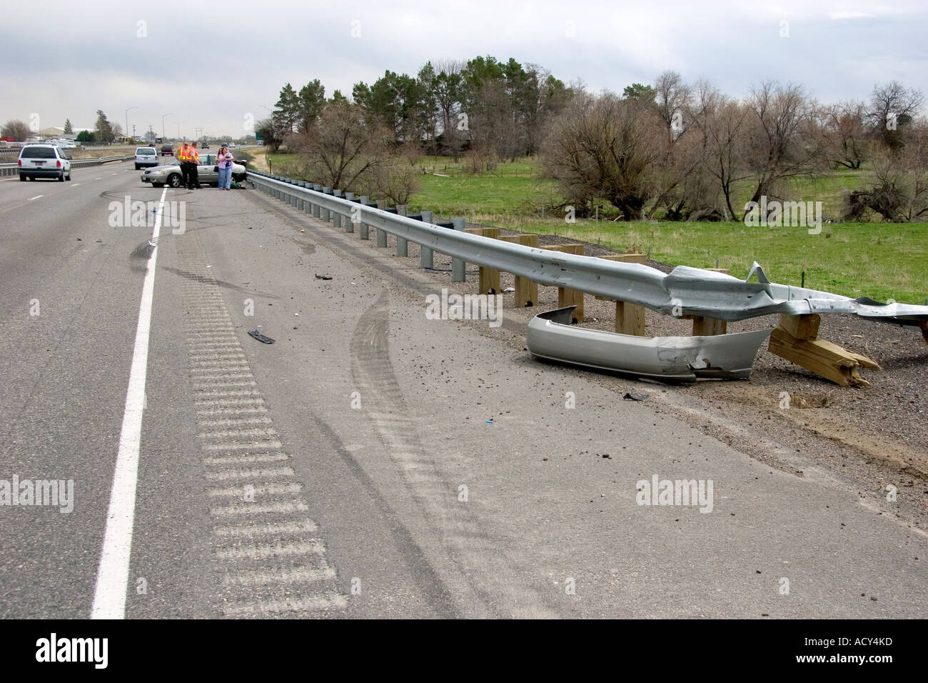 Automoblie accident scene with skid marks on the interstate near Jerome, Idaho Stock Photo Alamy