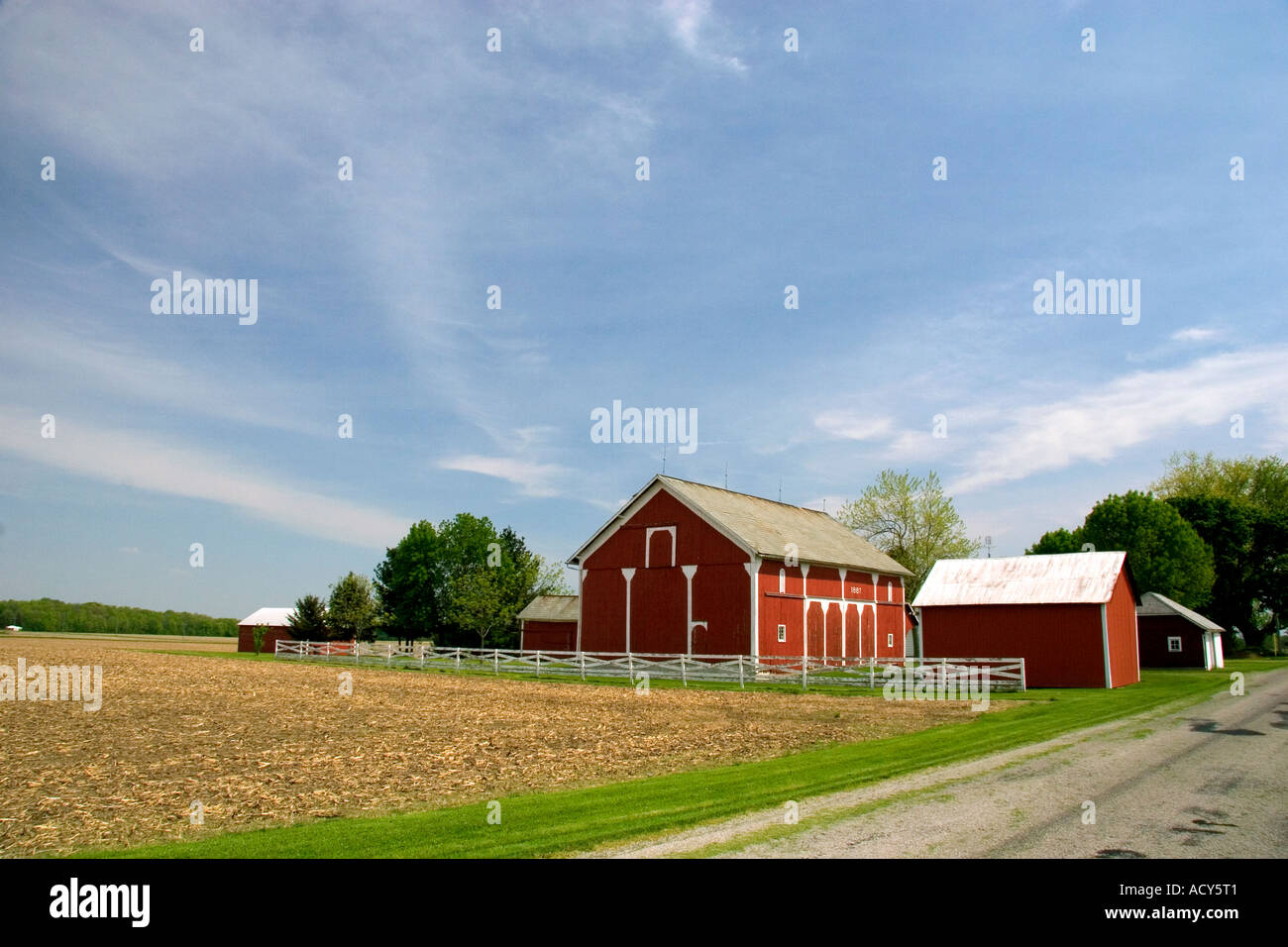 Red barn and farm near Bryan, Ohio. Stock Photo