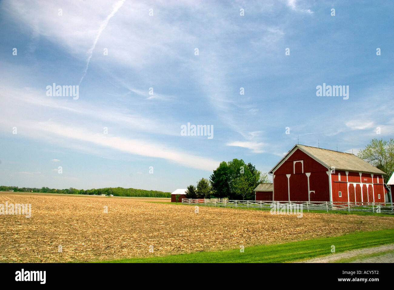 Red barn and farm near Bryan, Ohio. Stock Photo
