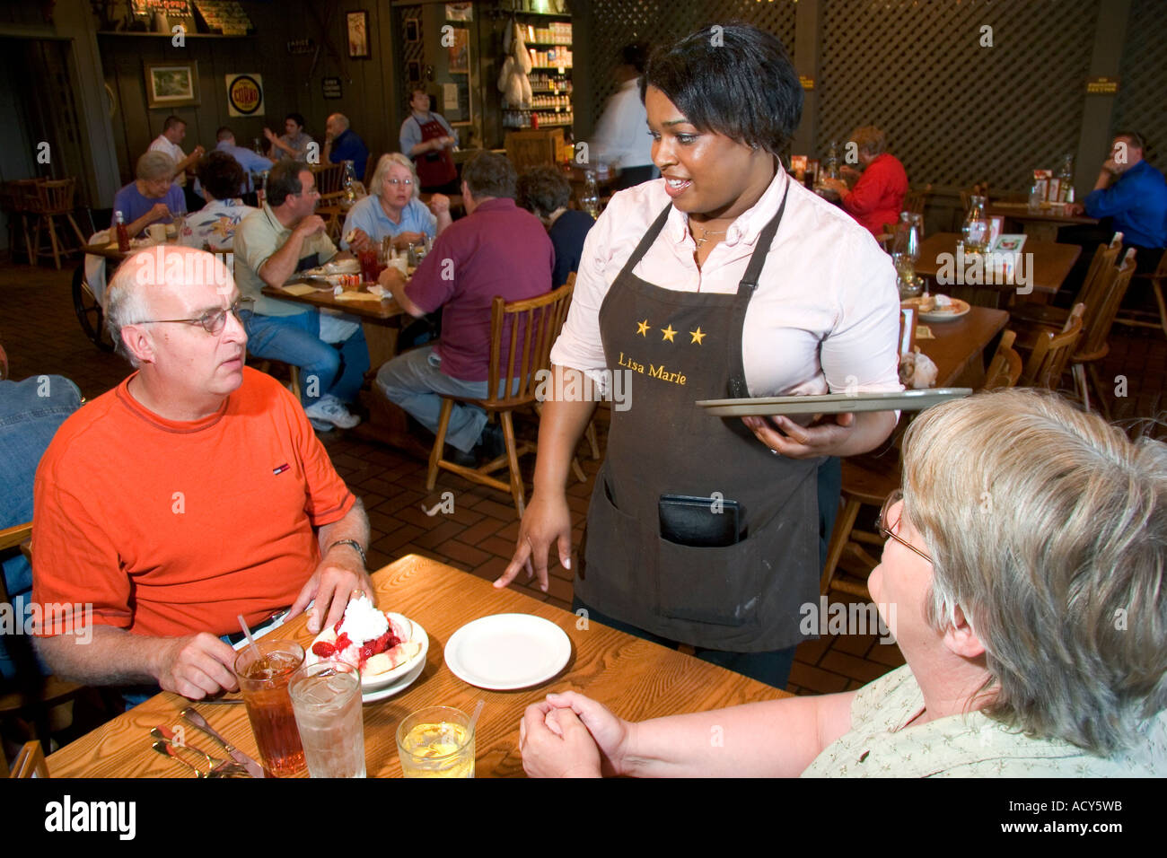 African american waitress at a Cracker Barrel restaurant in Lima, Ohio