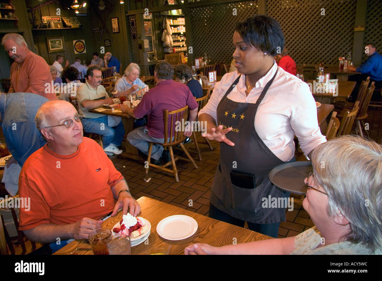 African american waitress at a Cracker Barrel restaurant in Lima, Ohio