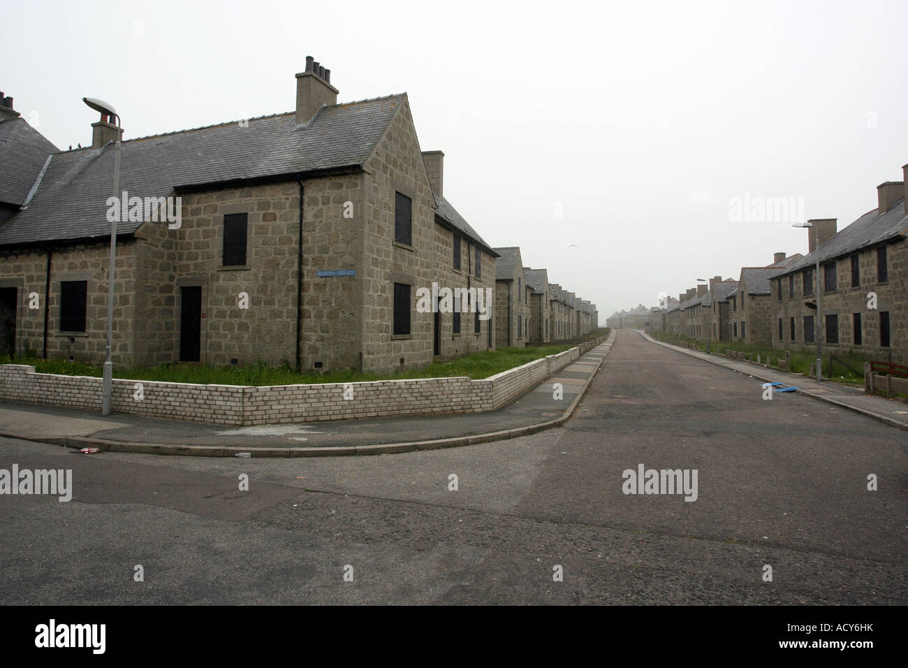 Boarded up former council flats in Marconi Road, Fraserburgh