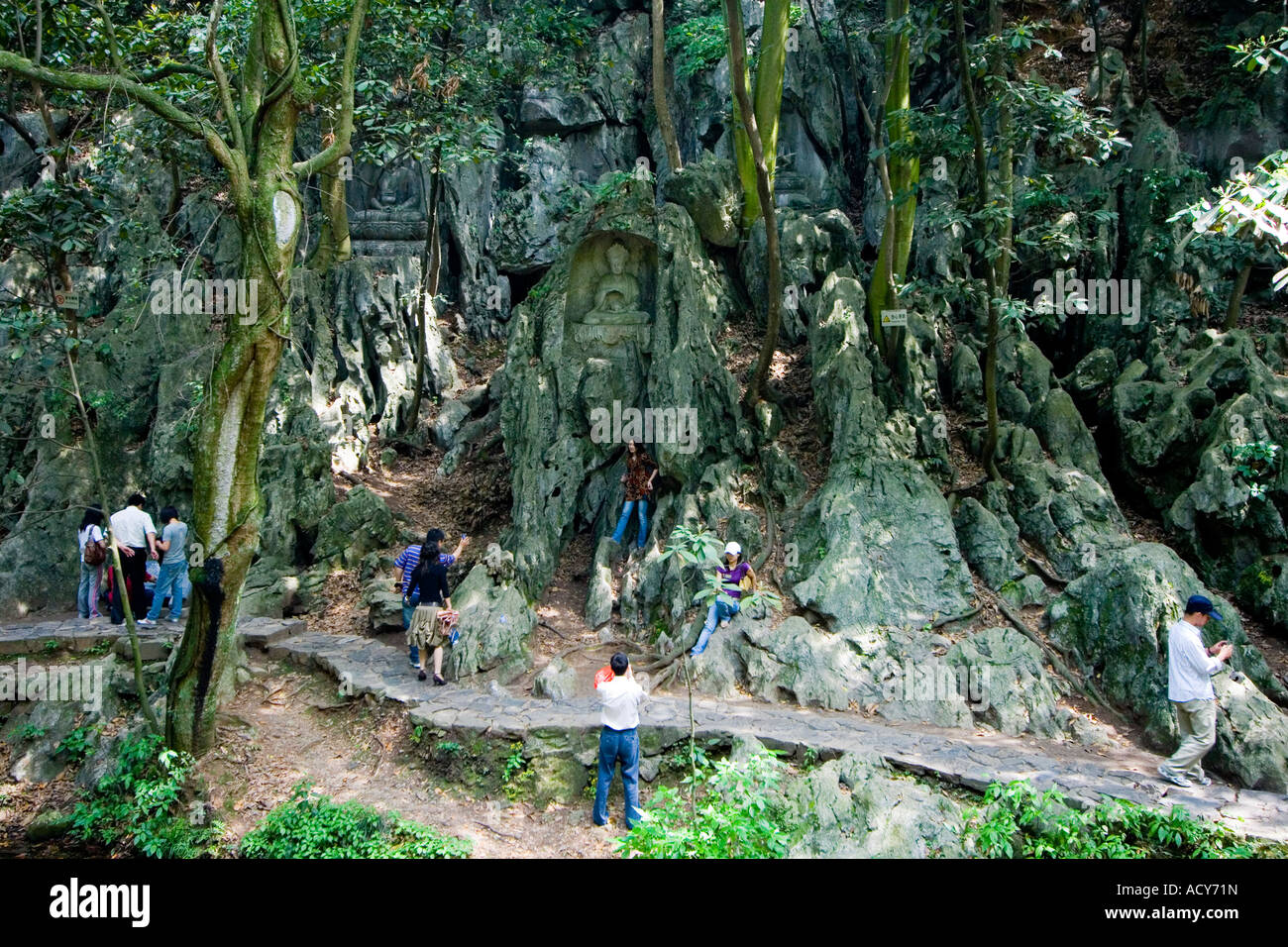 Domestic Chinese Tourists Enjoy Buddhist Rock Carvings Feilai Peak ...