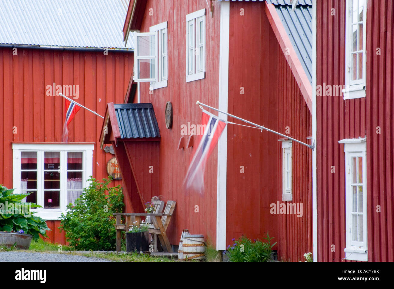 norwegian flag flying in the wind Stock Photo