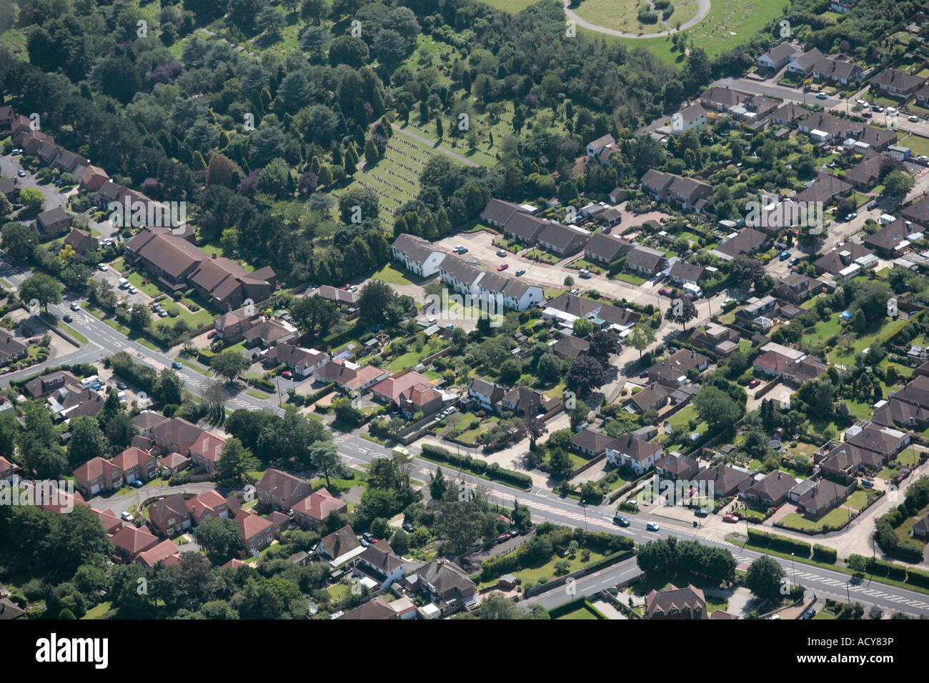 Aerial view of suburban housing straddling Findon Valley on the A24 in ...