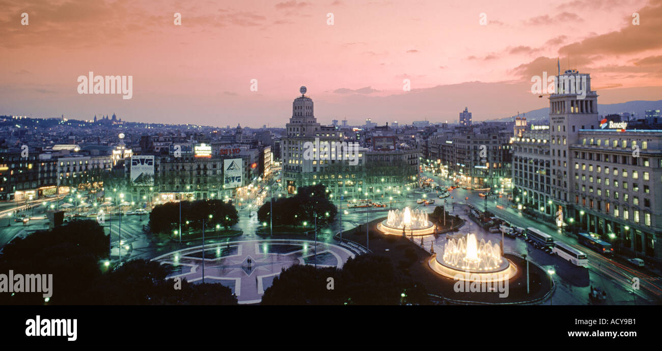 ESP Spanien Barcelona Plaza de Catalunya sunset Stock Photo