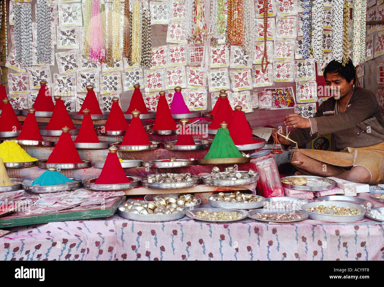 Piles of TIKKA BLESSING POWDER in a market stall at the PUSHKAR CAMEL FAIR RAJASTHAN INDIA Stock Photo