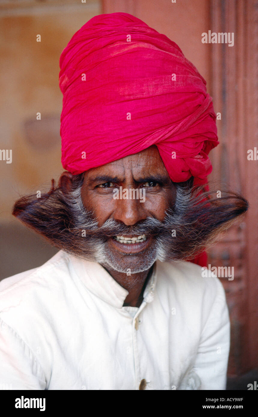 GUARD with RED TURBAN and soup strainer MUSTACHE and BEARD at the CITY