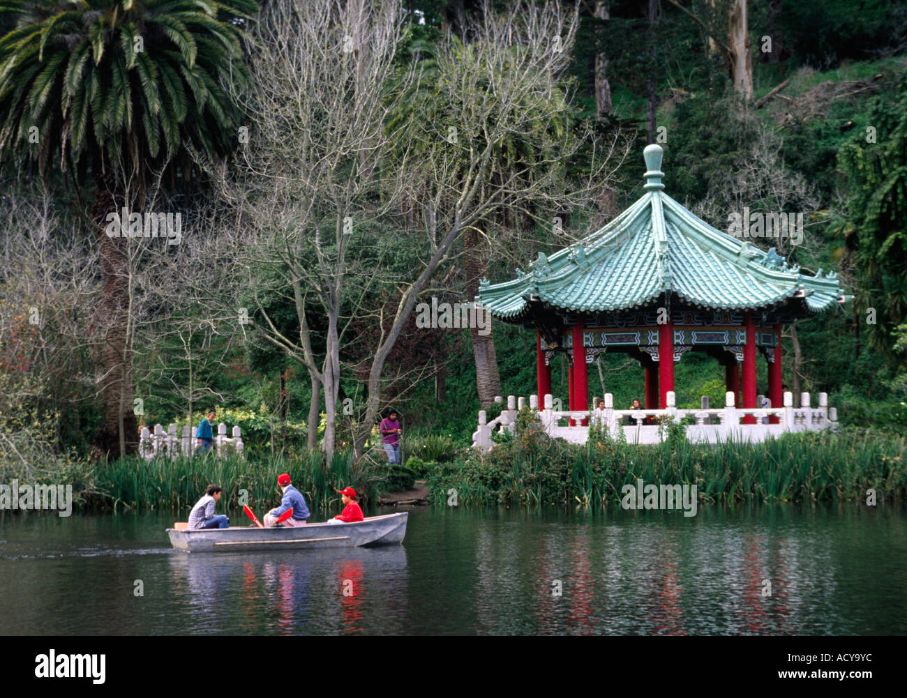 Boating On Lake At Japanese Tea Garden In Golden Gate Park San