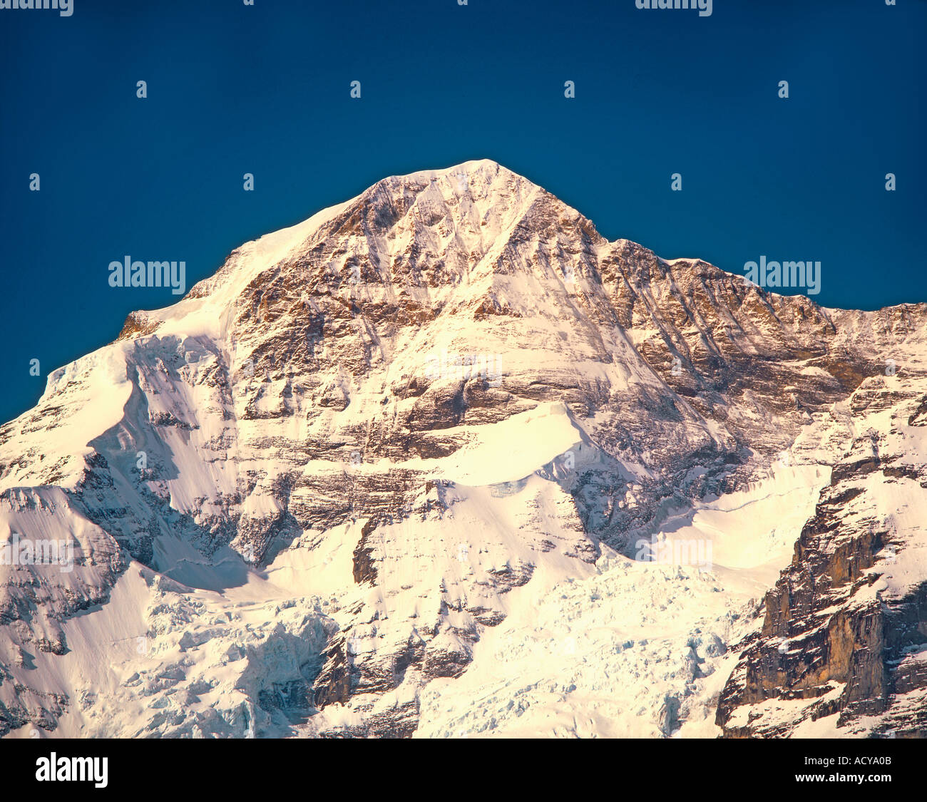 Switzerland swiss alps Bernese alps Teleshot from Muerren Schilthorn Monk Moench 4099m Top of europe Stock Photo