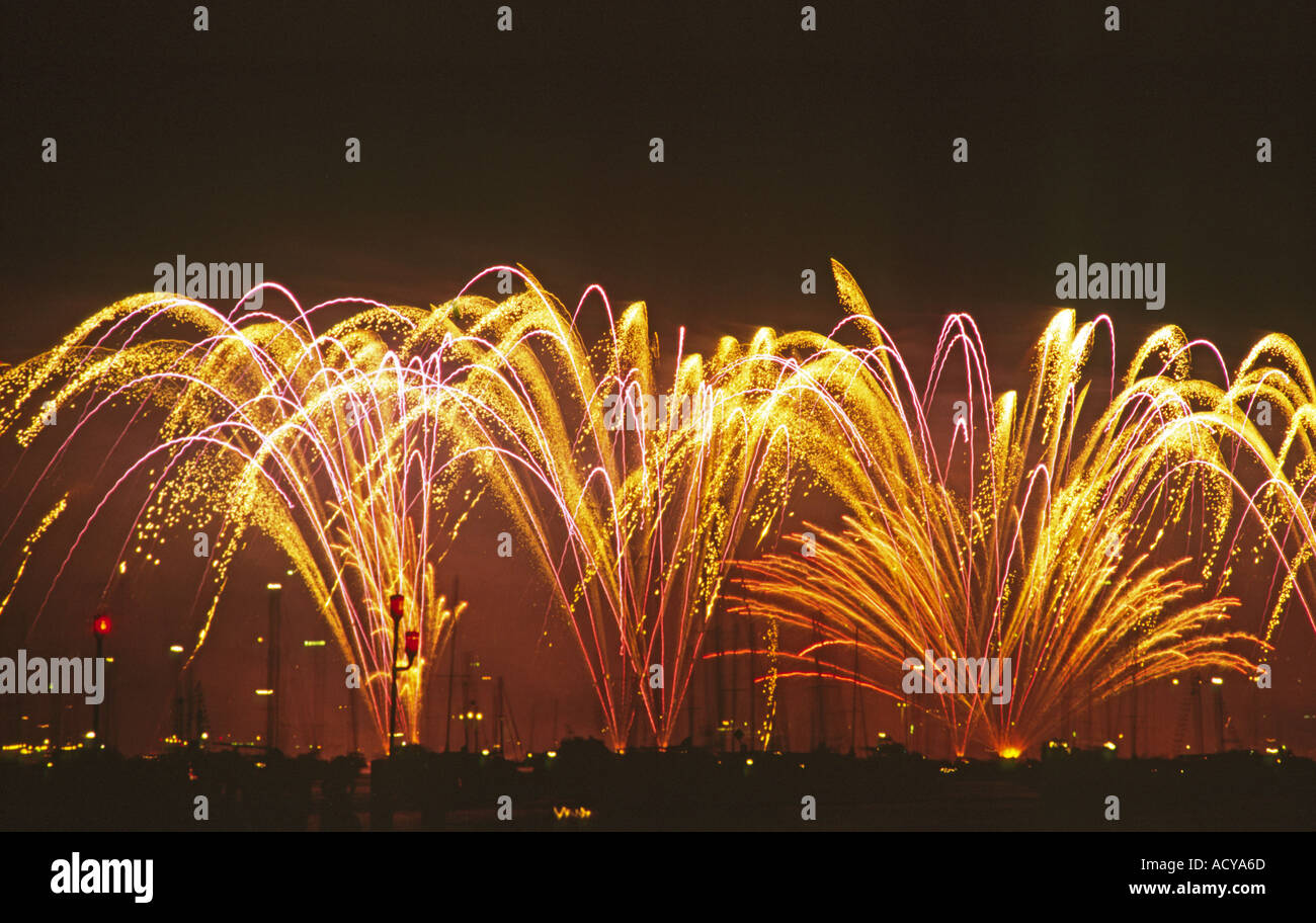 Zurich new years eve Firework at night dark sky  Stock Photo