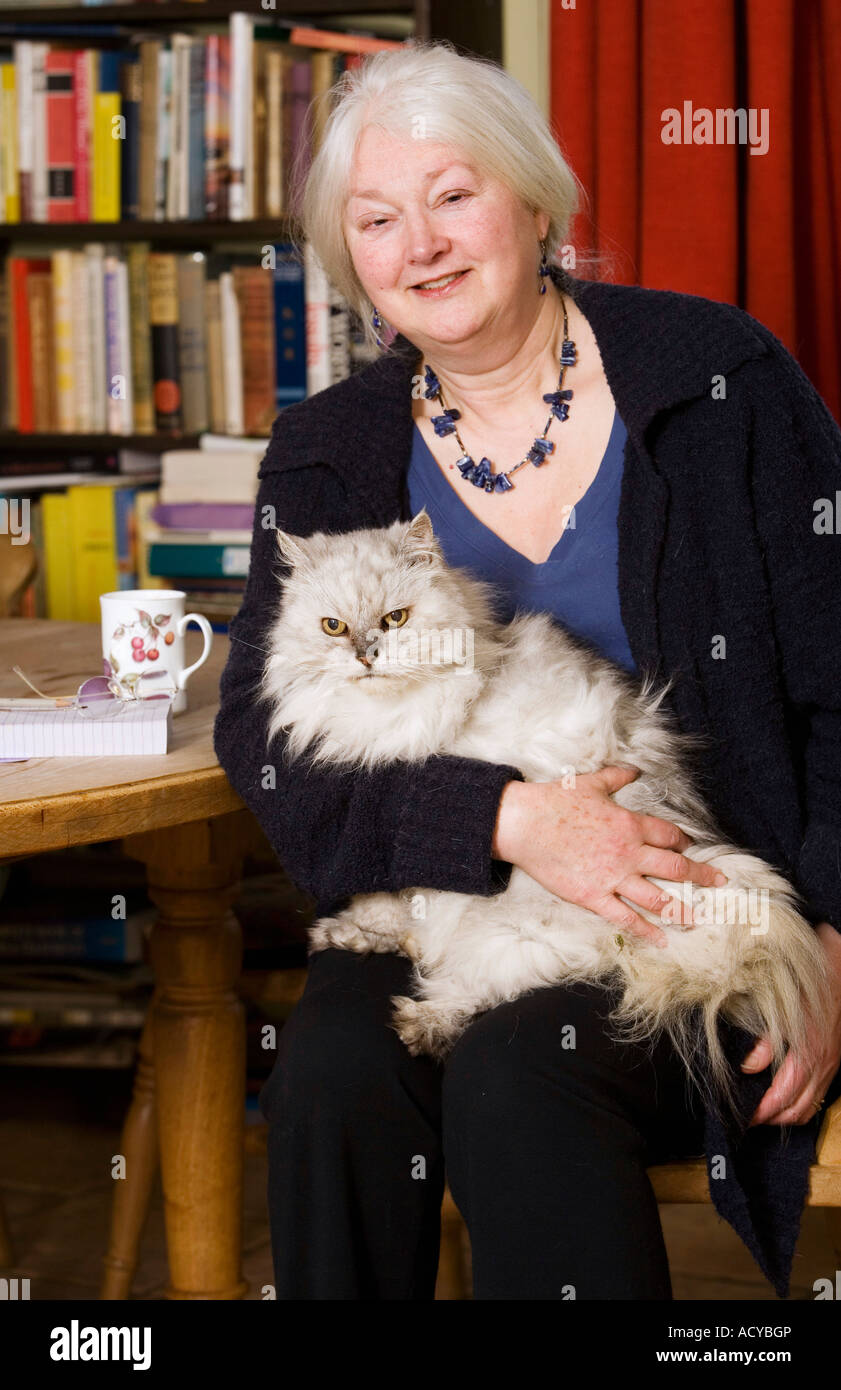Writer author Barbara Erskine and one of her cats Stock Photo
