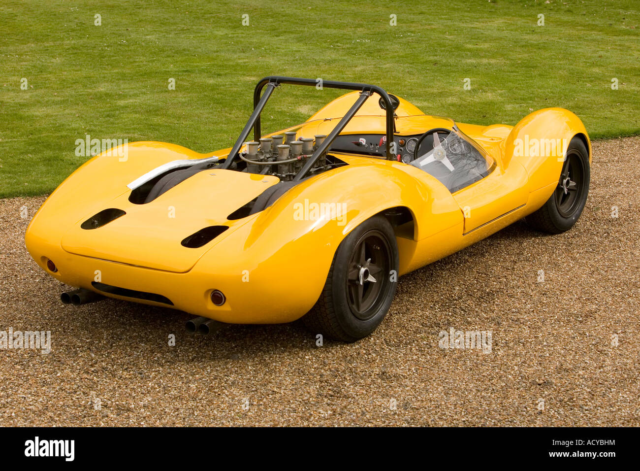 Rear three quarter view of yellow Lotus 'Thirty' car. Editorial use only Stock Photo