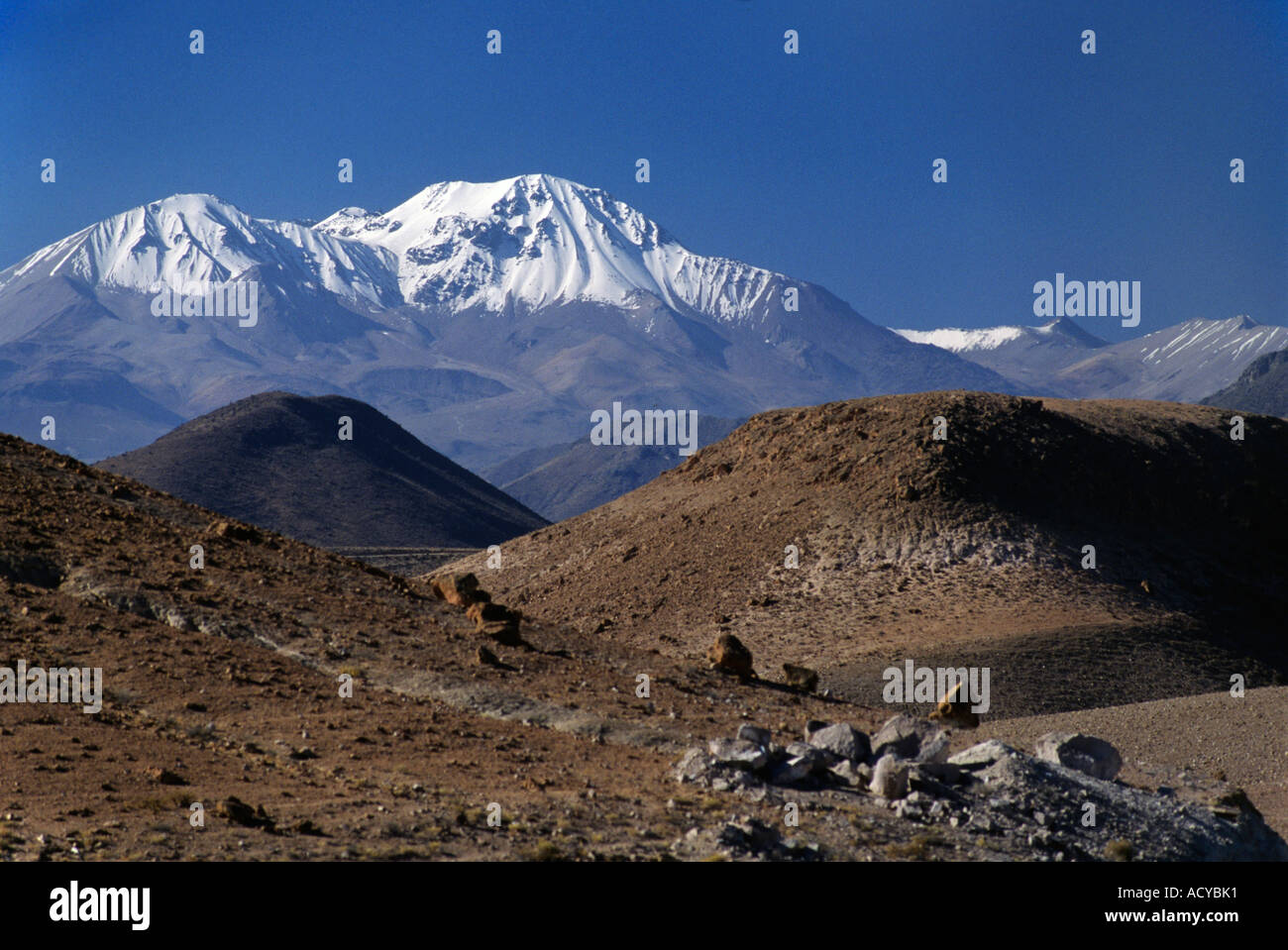 Mount TAAPACA reaches a height of 5800 M as in ascends from the ATACAMA desert of NORTHERN CHILE Stock Photo
