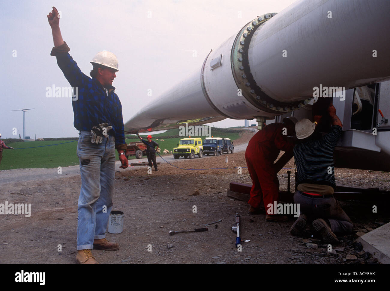 Dyfed Ceredigion Llangwrfon Erecting Wind Turbines Industry Wind Stock