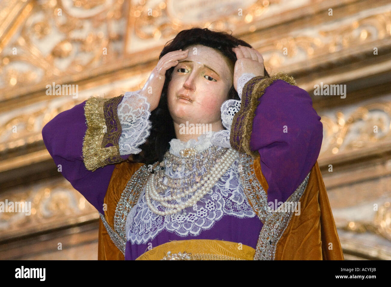 Statue of MARY MAGDALENE ready for Easter Procession in the TEMPLO DEL ORATORIO in SAN MIGUEL DE ALLENDE MEXICO Stock Photo