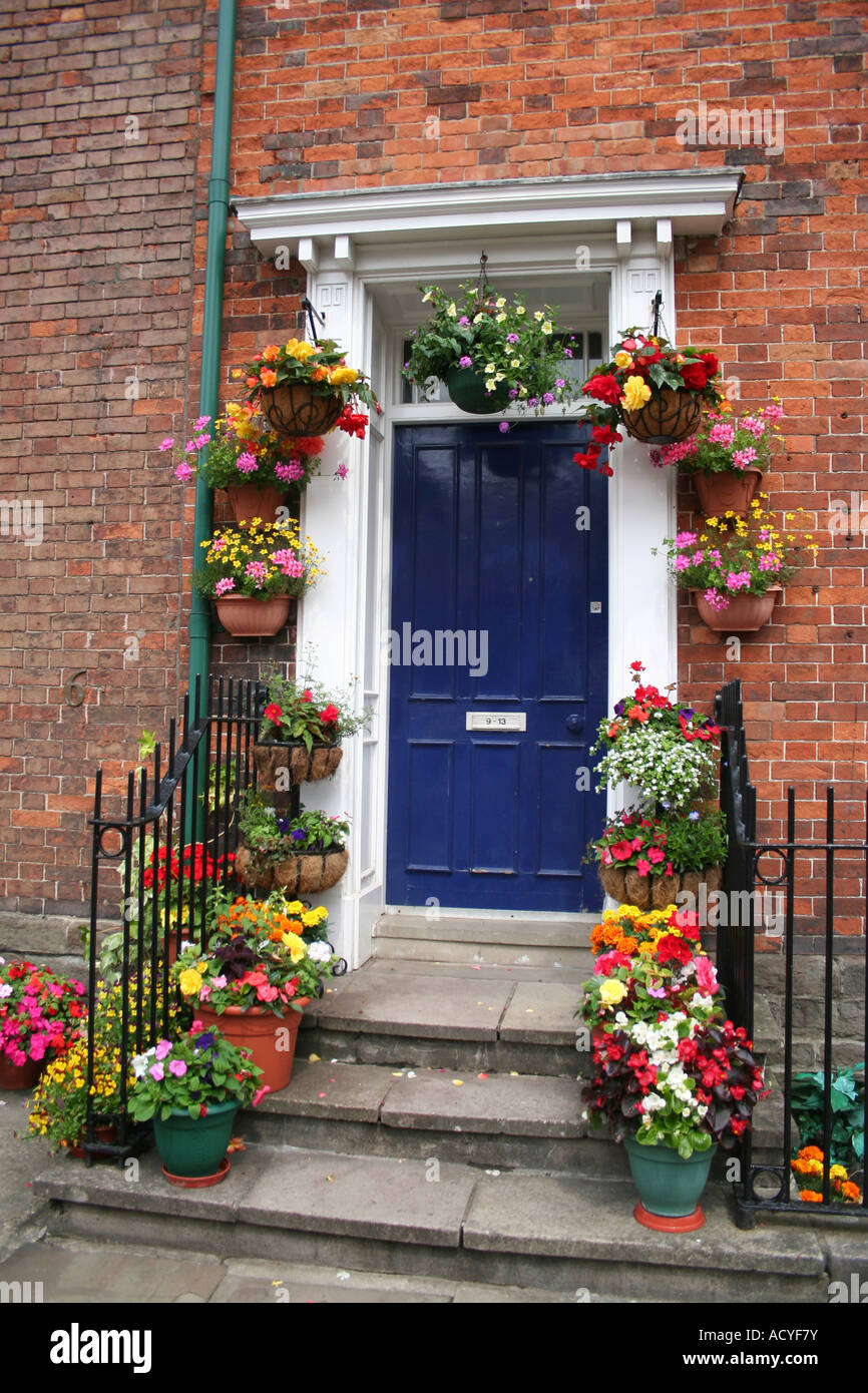 Door and Hanging Baskets Swansea Stock Photo Alamy