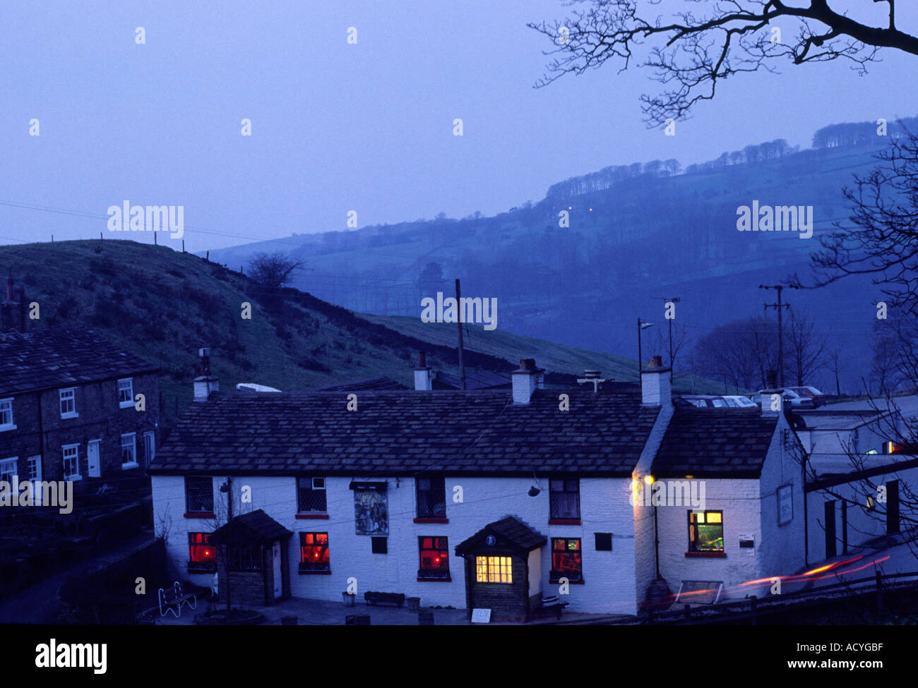 Cheshire Bollington Kerridge old Redway Tavern village pub in evening