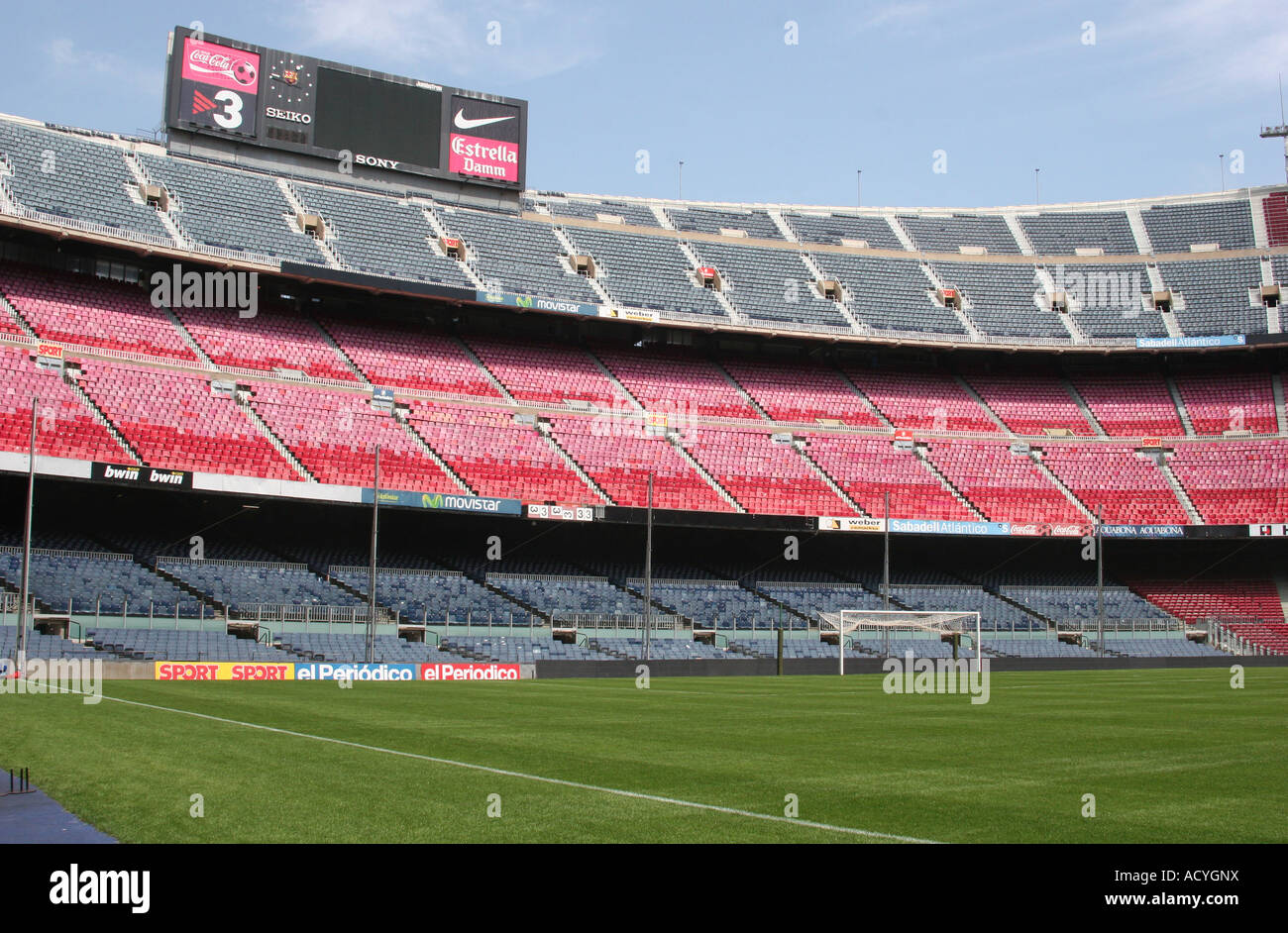 Nou Camp Stadium in Barcelona with a 90,000 capacity home to FC Barcelona. Built in 1957 designed by architects; Francesc Mitjan Stock Photo