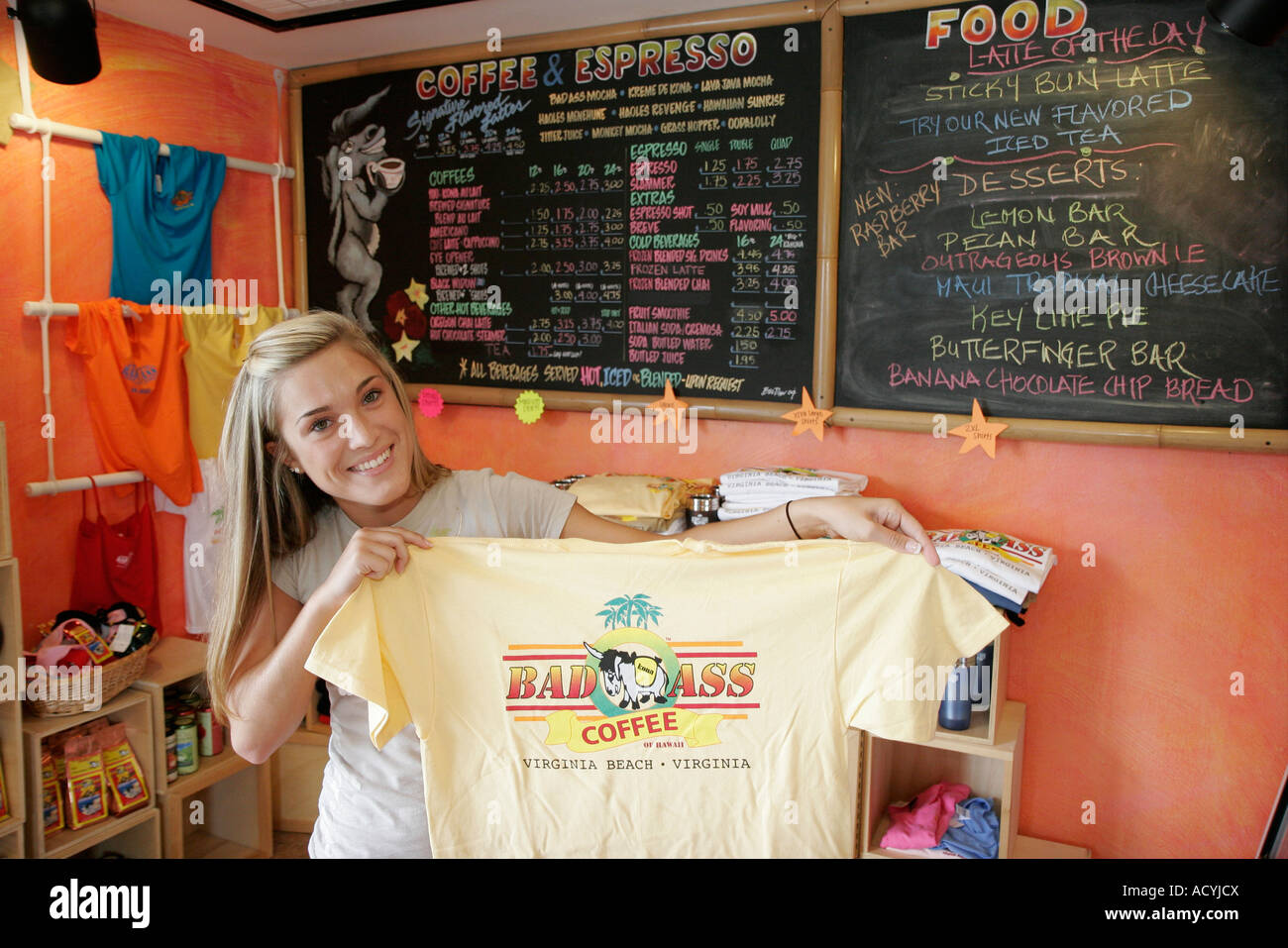 Virginia Beach,Bad Ass Coffee,barista,cafe,adult adults woman women female lady,souvenir tee