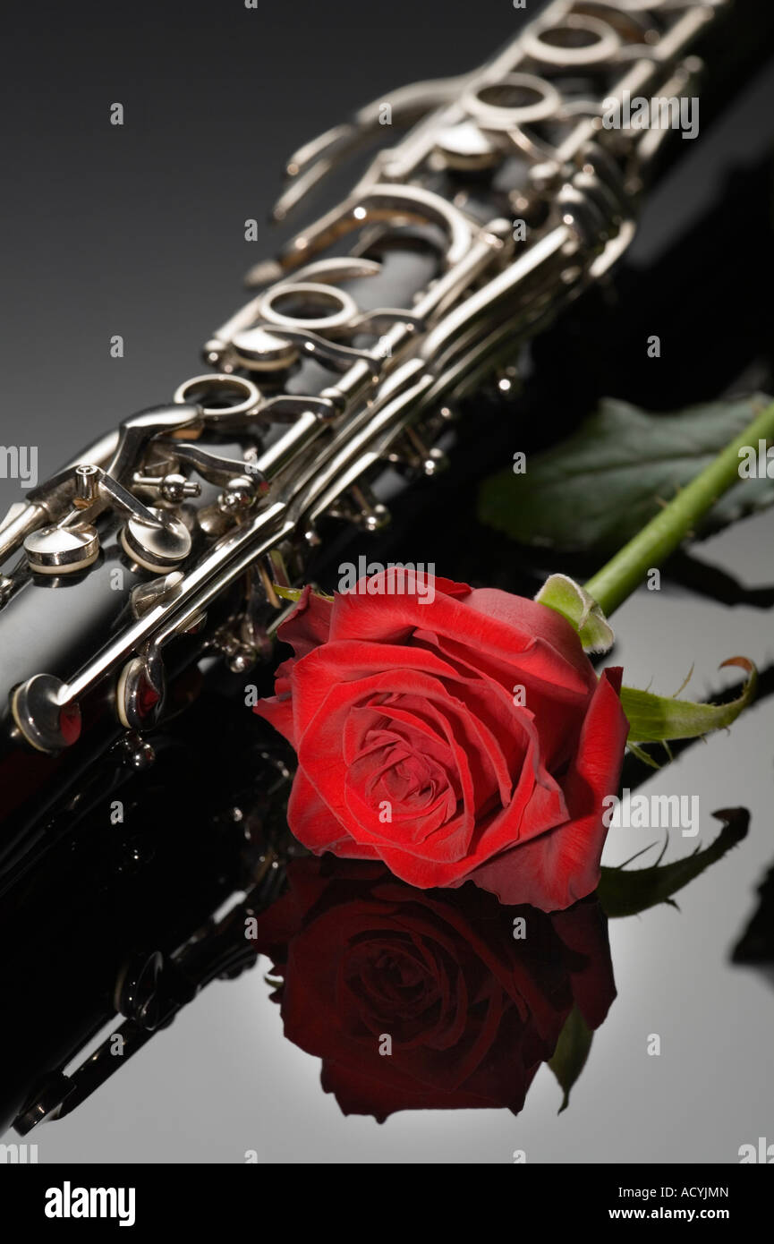 Clarinet and a Red Rose Stock Photo - Alamy