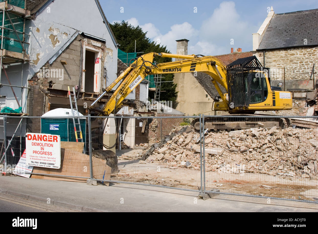 Demolition of a prominent building the old Co Op in the High Street Highworth Wiltshire Stock Photo