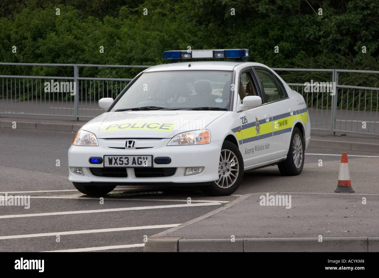 Police emergency road block around a flooded road causing traffic chaos in Swindon Wiltshire Stock Photo