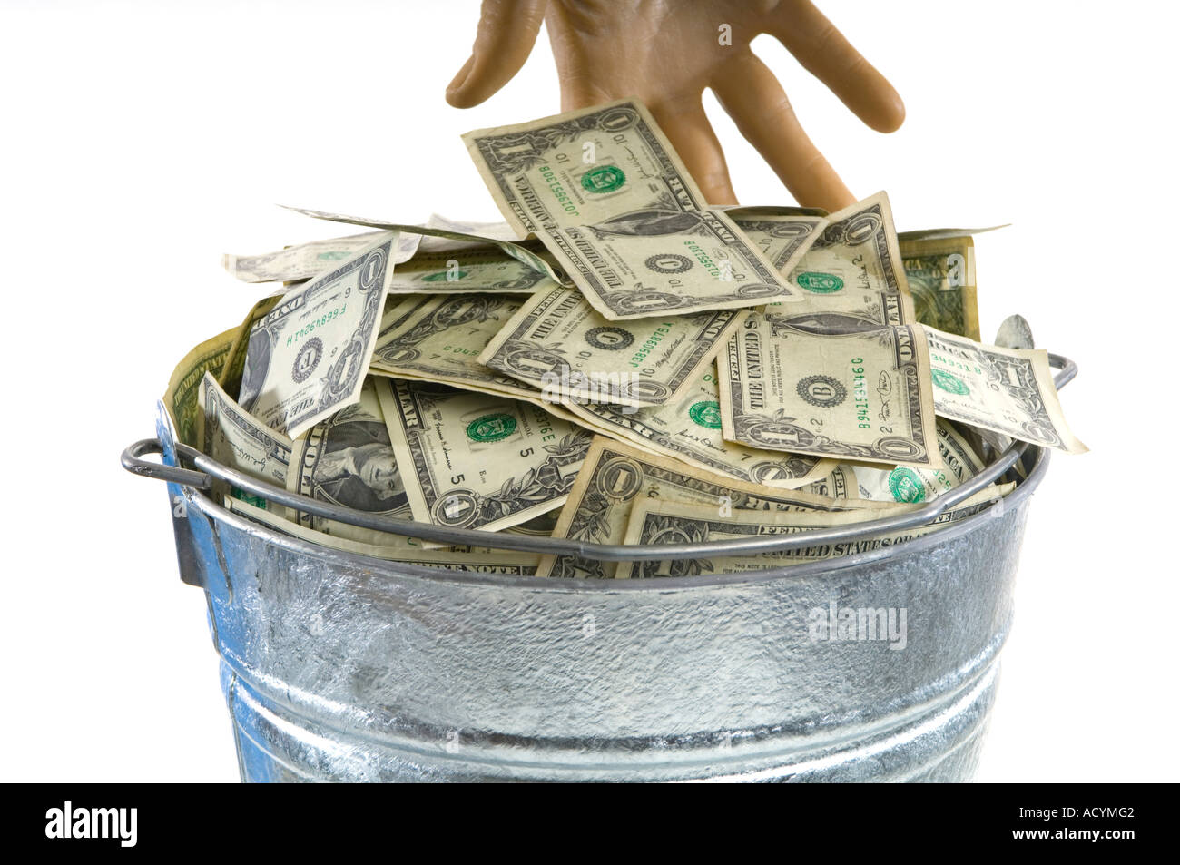 bucket full of money Stock Photo Alamy