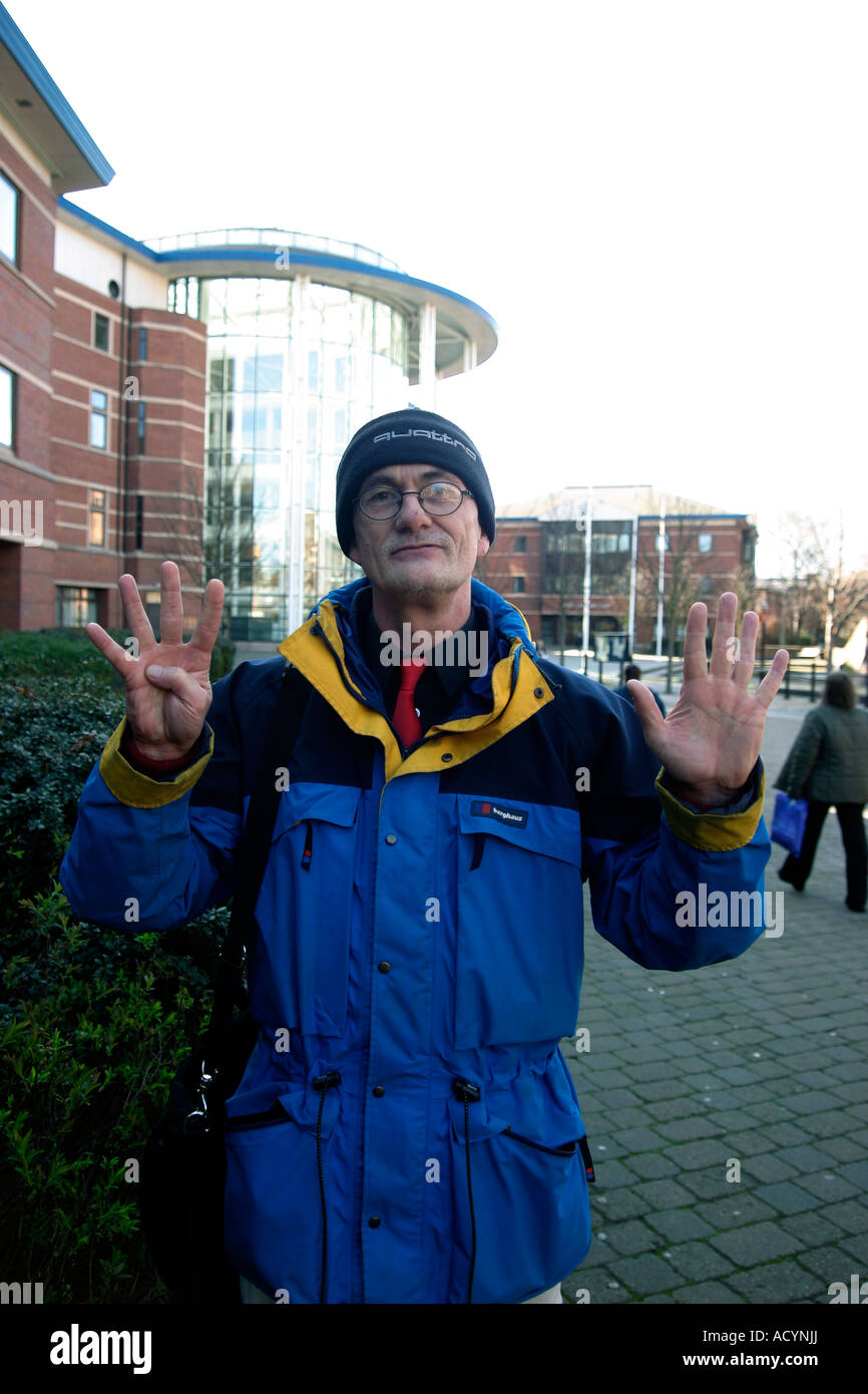 Alan Lodge (photographer) ten days away from the anniversary of his incident in March 2006 where he is accused of wilfully assaulting a policemen whilst taking his photograph during a Nottingham Police operation last March 2006 One his ninth court appearance Alans endurance case is not over yet and he has to come back yet again for the defence case to be heard on 1st May 2007 This will mean his case will have lasted fifty eight weeks Stock Photo