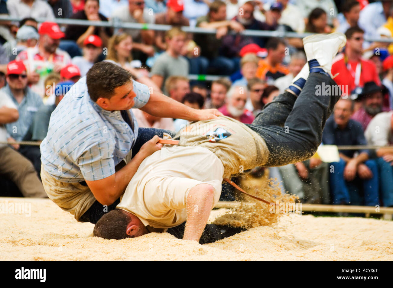 Switzerland Jungfrau Region Interlaken Unspunnen Bicentenary Festival Alpine Wrestling Stock Photo