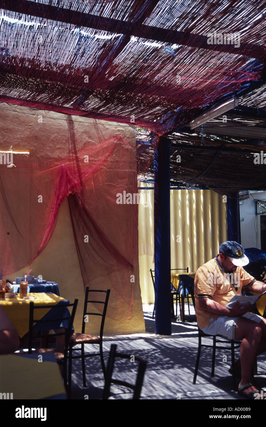 Restaurant in front of Agios Nectarios Monastery Aegina Island Greece Stock Photo