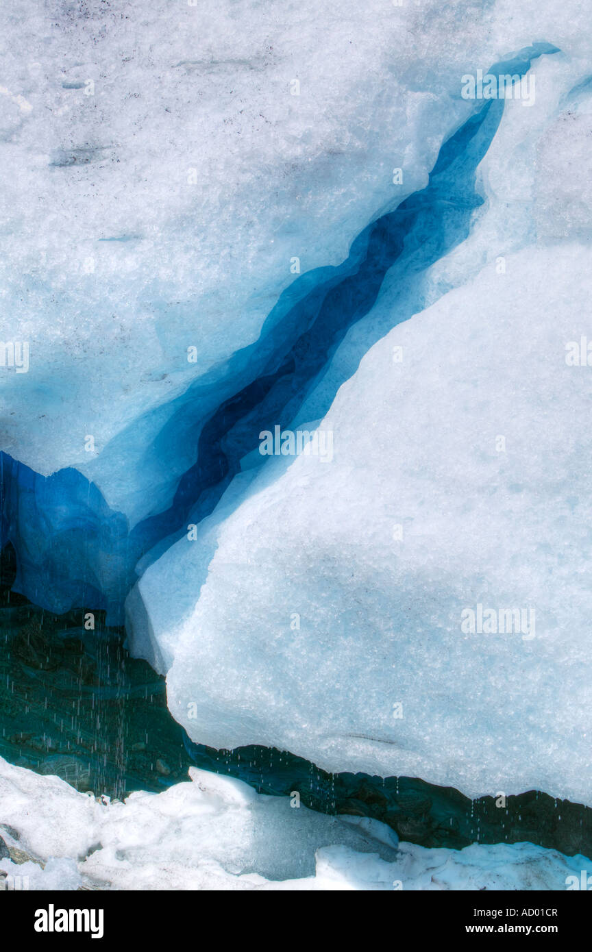 Fissure in the ice of the Nigardsbreen glacier in the Jostedalsbreen National Park Luster Sogn og Fjordane Norway Stock Photo