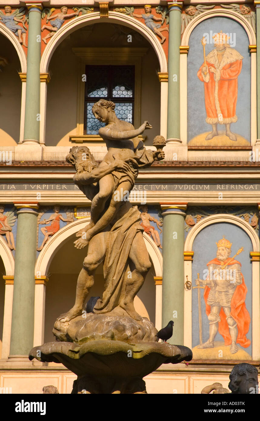 Statue in front of Town Hall in central Poznan Poland EU Stock Photo