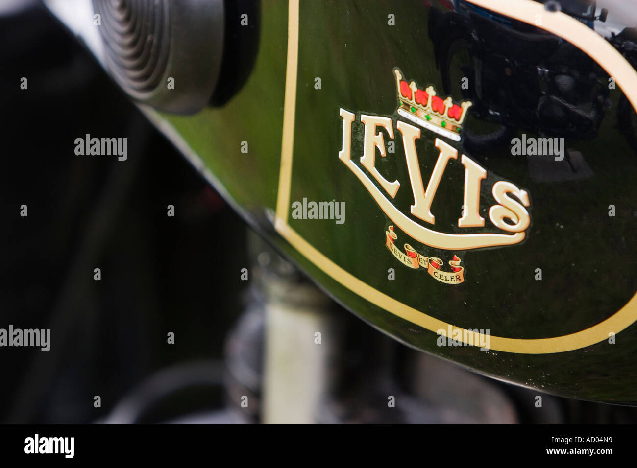 Levis motorcycle marque logo on fuel tank of antique motorbike Stock Photo  - Alamy