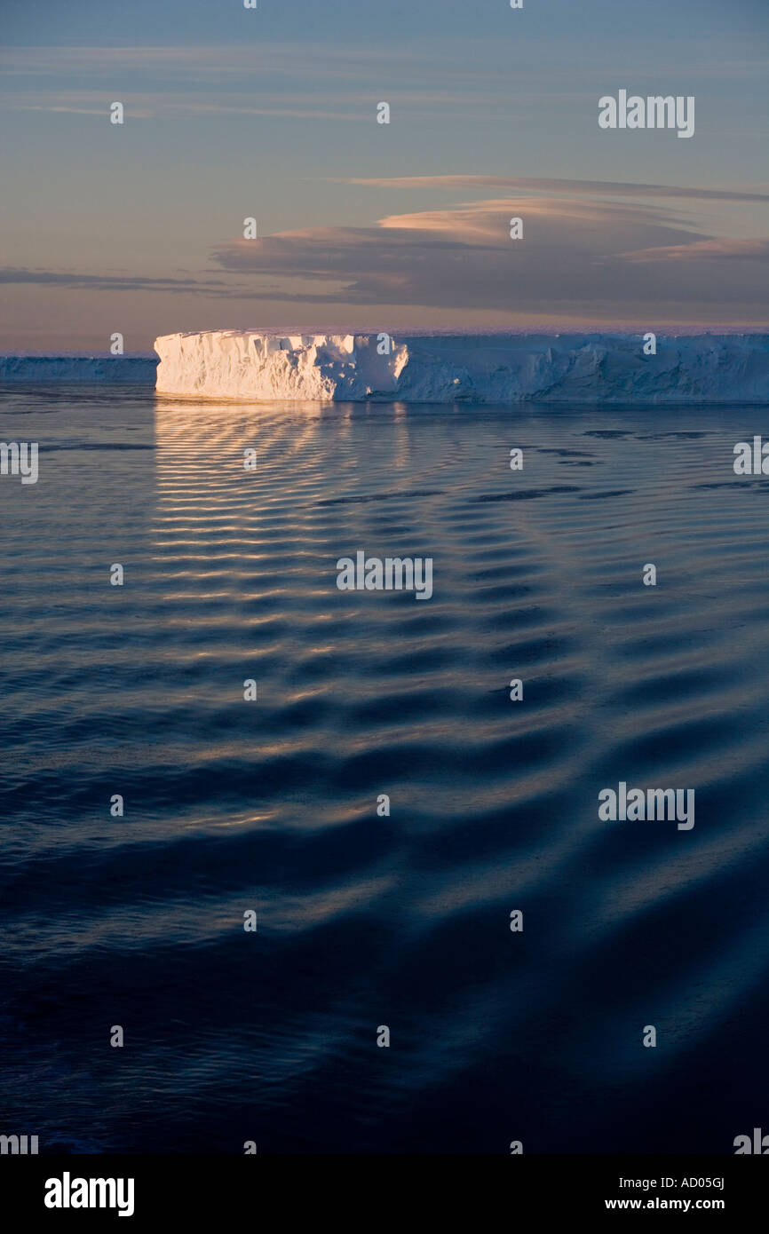 Antarctica Erebus and Terror Gulf Massive tabular icebergs float in Weddell Sea at sunset in early summer Stock Photo
