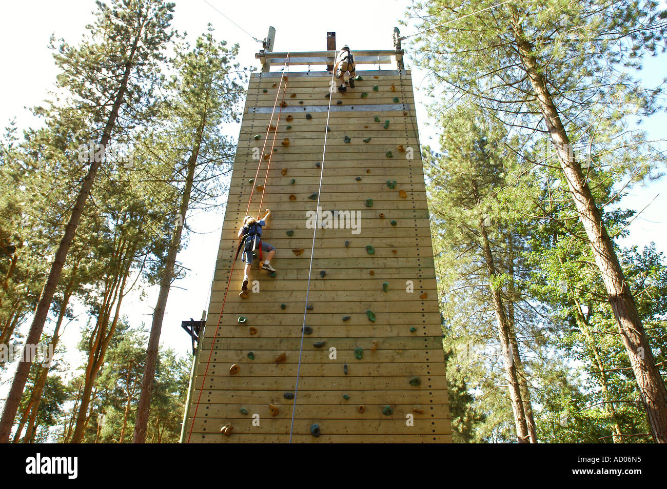 Children on a climbing wall at a Centre Parcs holiday resort Stock Photo