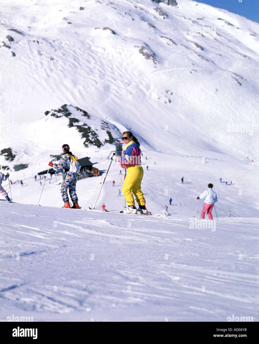 snow skiers taking part in winter sports on the alps Stock Photo