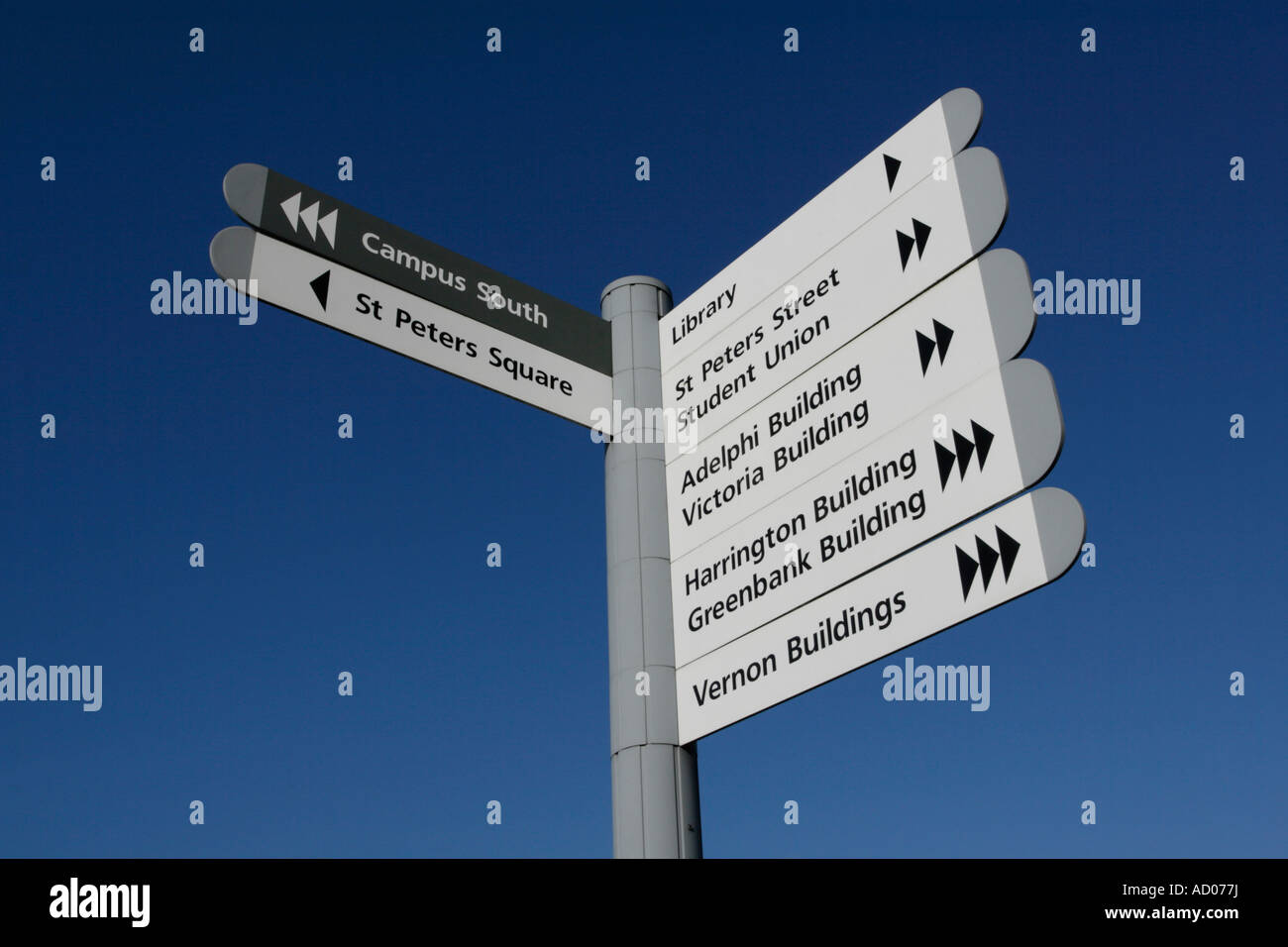 A directions sign at The University of Central Lancashire Stock Photo