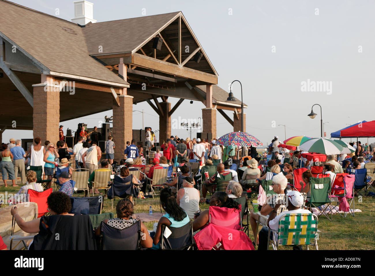 Hampton Virginia,Tidewater Area,Buckroe Beach Park,Groovin' by the Bay water Concert,families,free entertainment,live music,visitors travel traveling Stock Photo