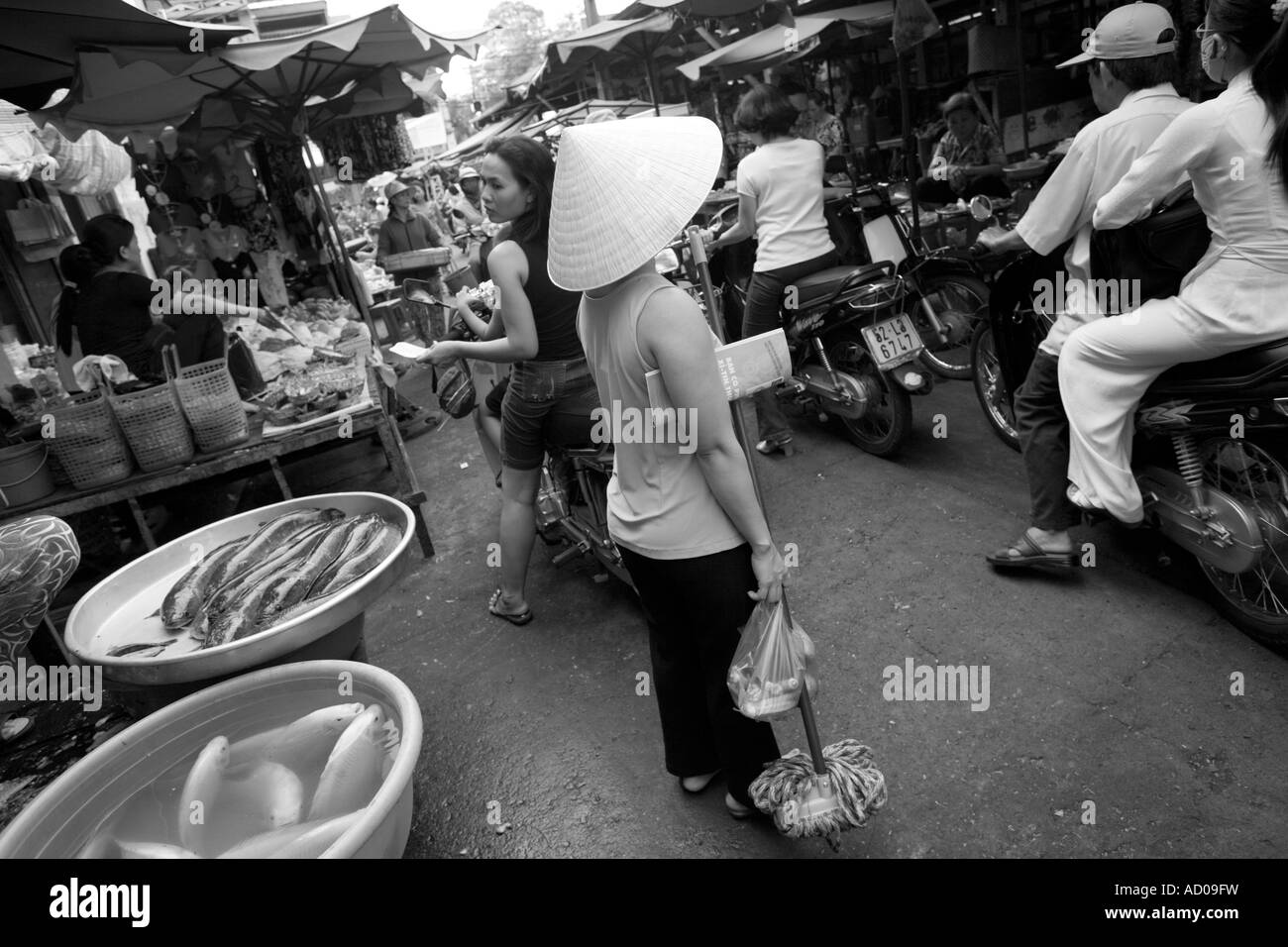 Southeast Asia Vietnam Ho Chi Minh City Crowded market of street vendors in Saigons Cholon Chinatown District Stock Photo