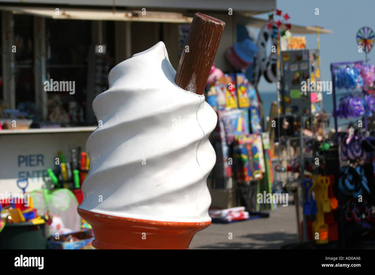 plastic icecream cone at seaside resort Stock Photo