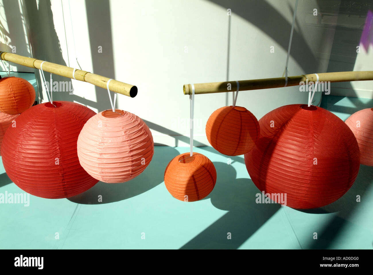 Japanese Lanterns on Bamboo Poles Stock Photo Alamy