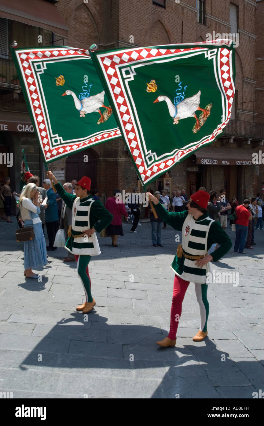 Flag Bearers On The Day Of Extraction For The Palio Siena Tuscany