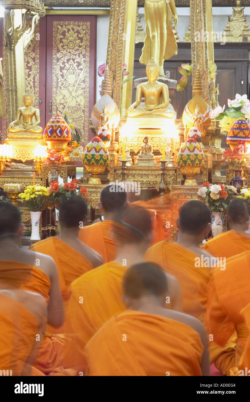 Monks At Evening Ceremony, Wat Saen Stock Photo