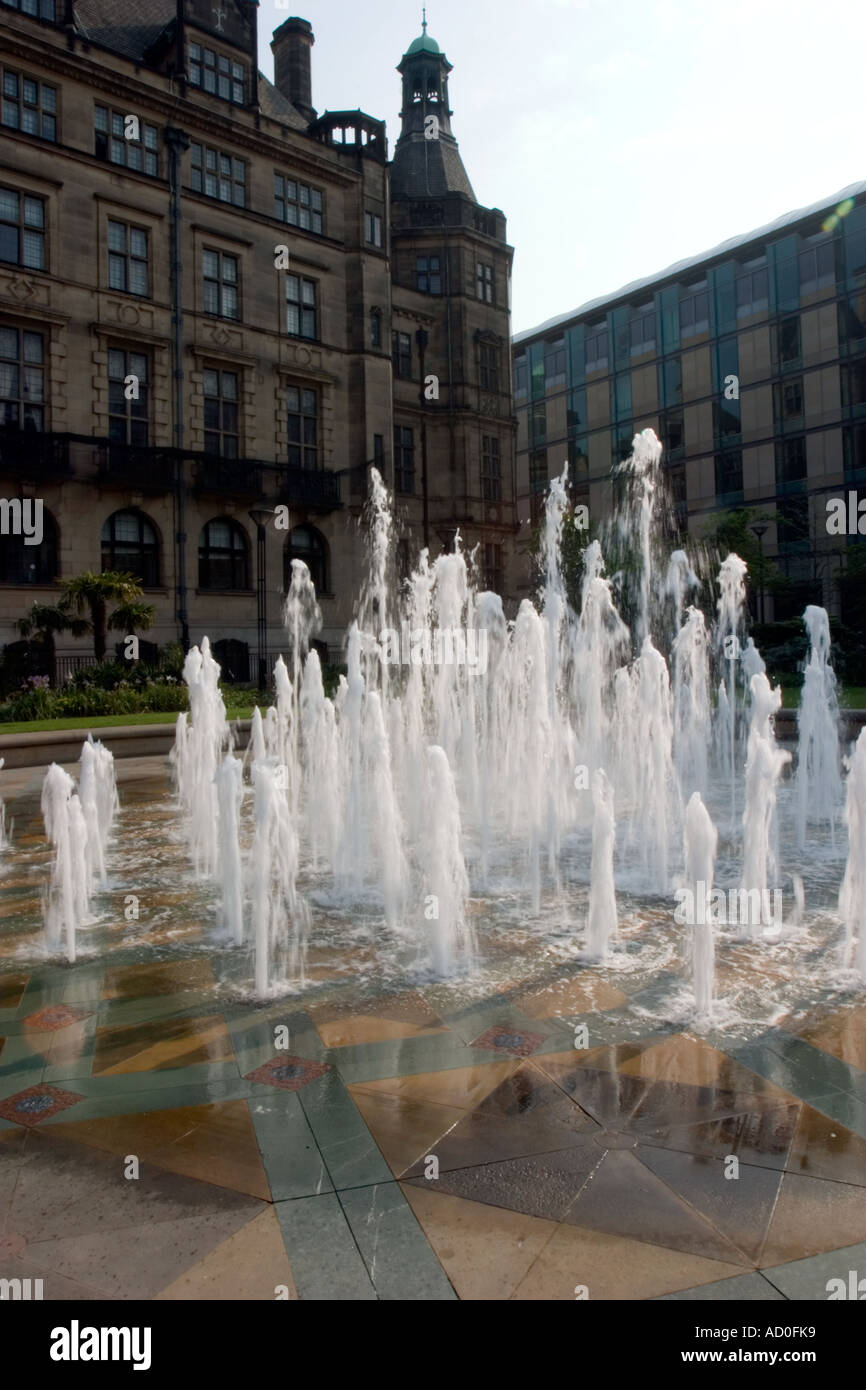 Fountain in Sheffield Peace Gardens outside Sheffield Town Hall Stock