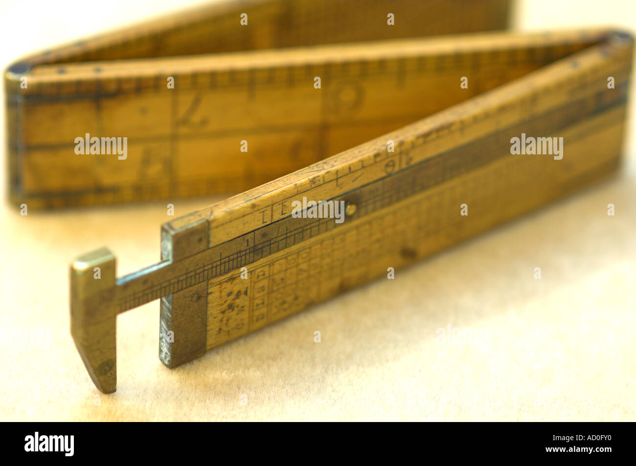 Antique six fold boxwood and brass caliper rule Stock Photo Alamy