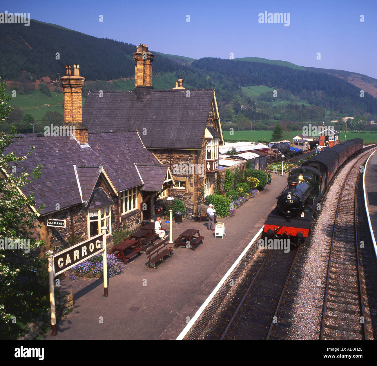 Steam Locomotive 7822 Foxcote Manor at Carrog Station Llangollen Railway Vale of Llangollen Powys Wales UK Stock Photo