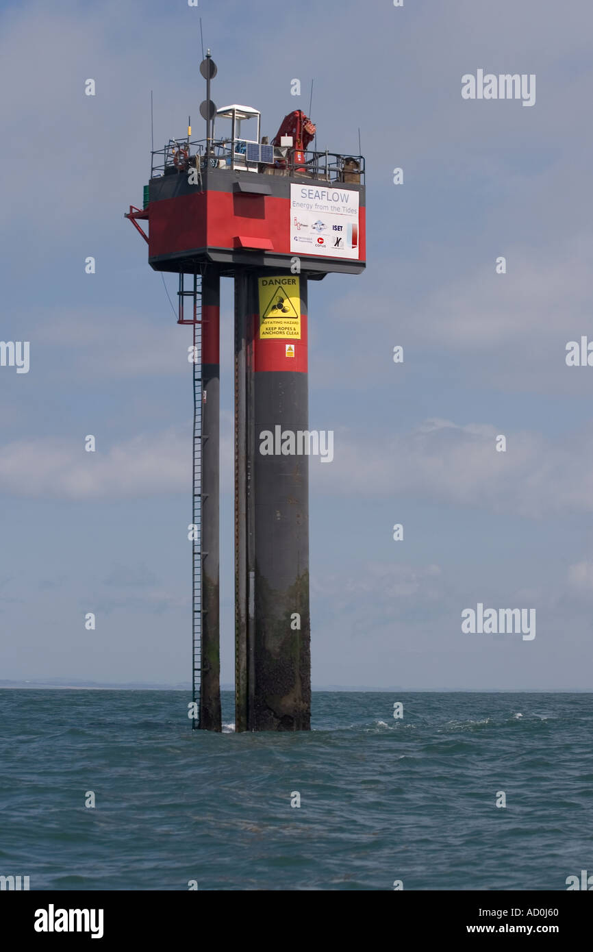 The Seaflow Marine Current Turbine project off the coast of Lynmouth North Devon England Stock Photo